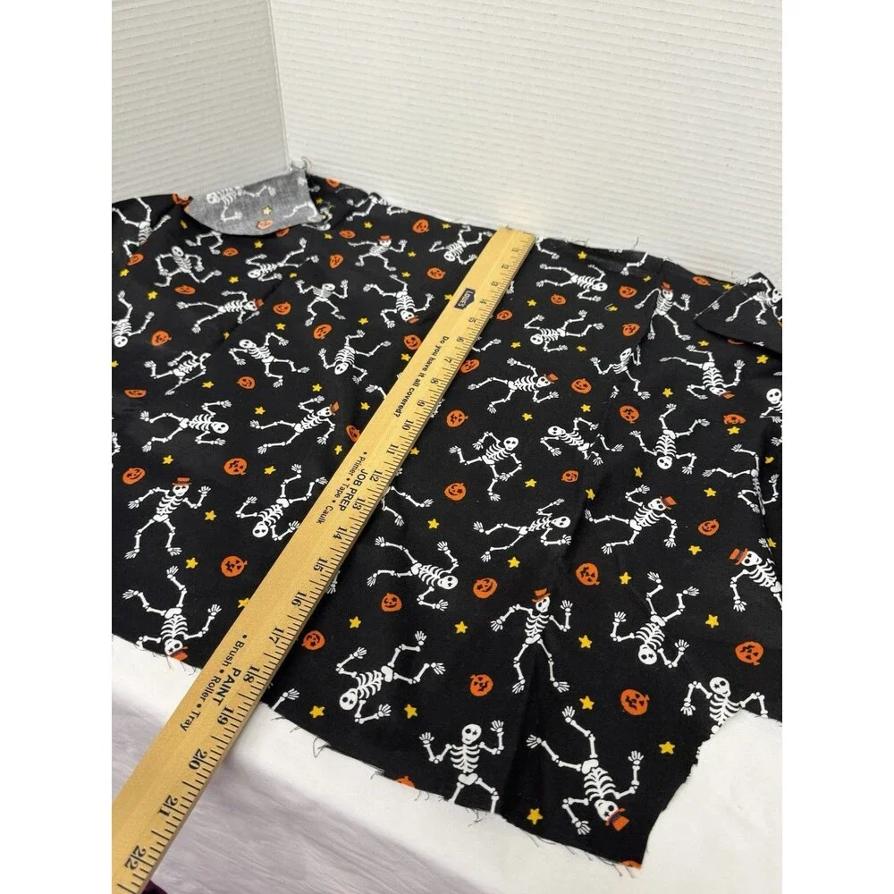 Halloween Cotton Fabric Pieces- Dancing Skeletons & Pumpkins on Black